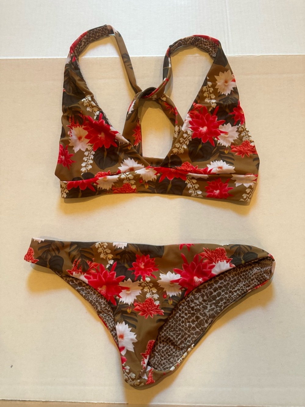 acacia swimwear Brown Leopard Print Bikini Bottom with Pink Trim